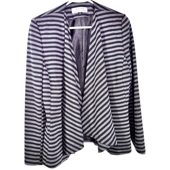 Tahari Arthur S. Levine Striped Open Blazer Gray Black Knit Jacket Size 8 - Picture 1 of 7